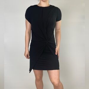 SABA Short Sleeve Front‎ Twist Mini Dress Ruched Black Formal Wedding